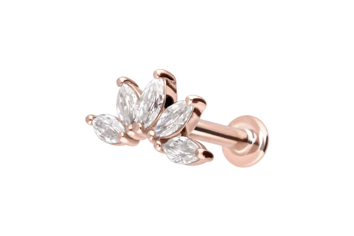 14 Karat Gold Labret Piercing mit Innengewinde MOISSANIT-LOTUSBLÜTE